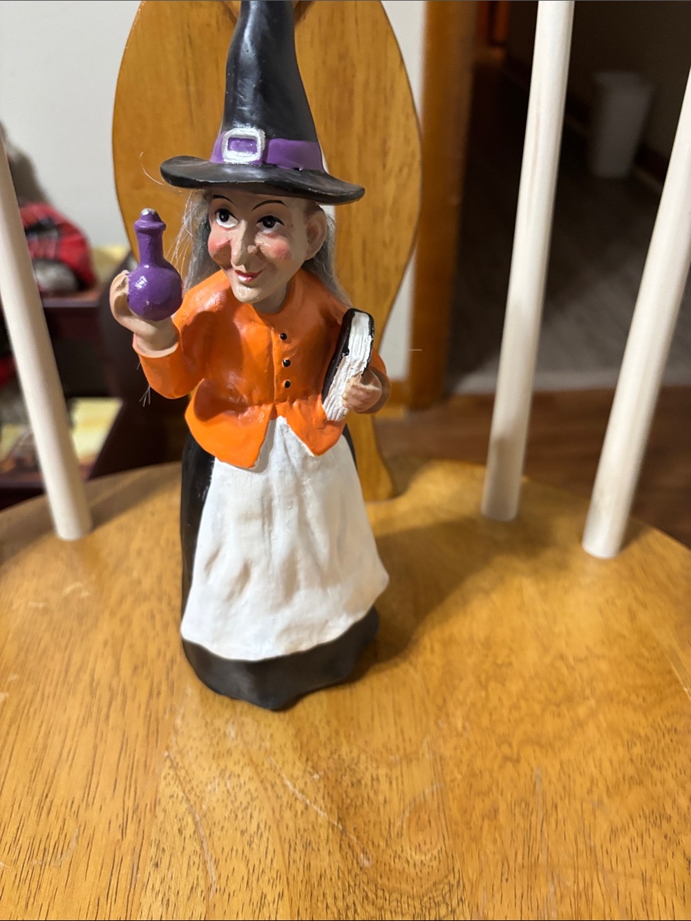 Hand-Painted Witch Figurine - Orange, White & Black Home Accent